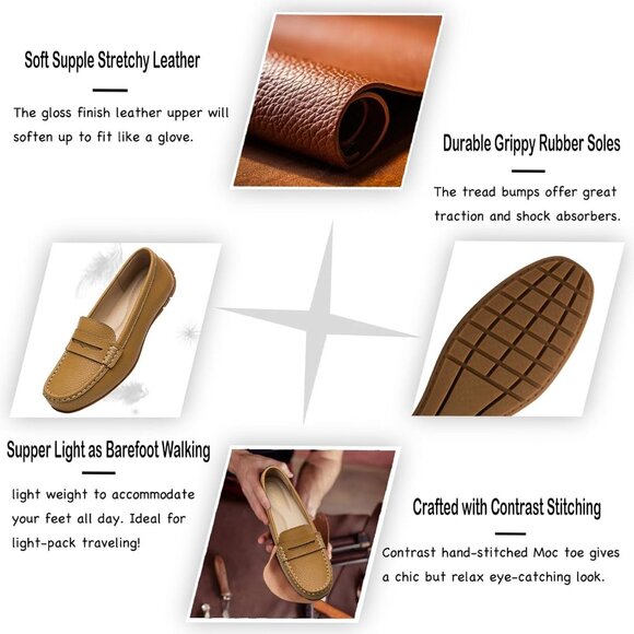 Kordal Women's Brown Leather Comfortable & Lightweight Penny Loafers Flats - Picture 3 of 9